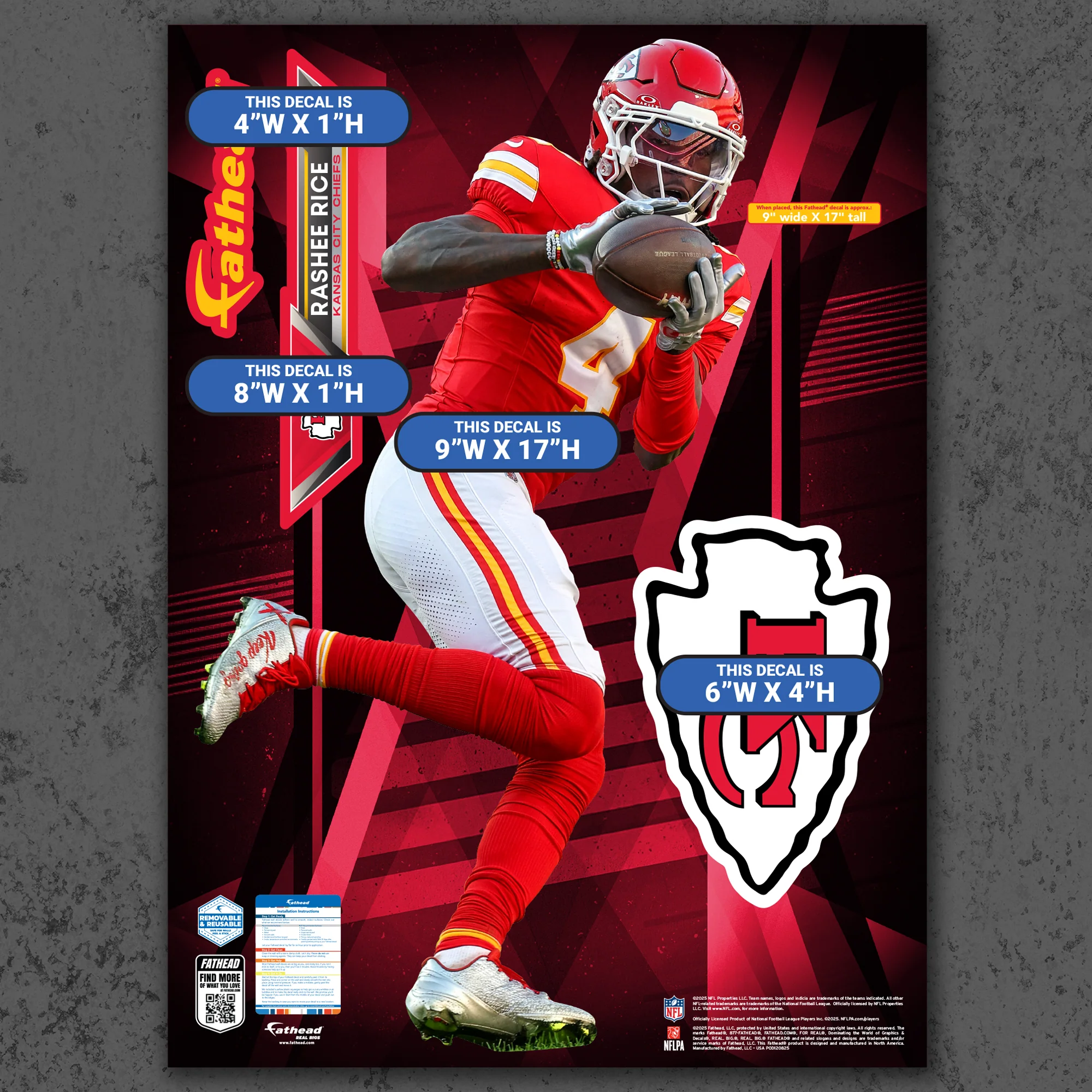 Rashee Rice - RealBig Reception Collection - Official NFL - Kansas City Chiefs - Reusable Vinyl Wall Decals - Image 8