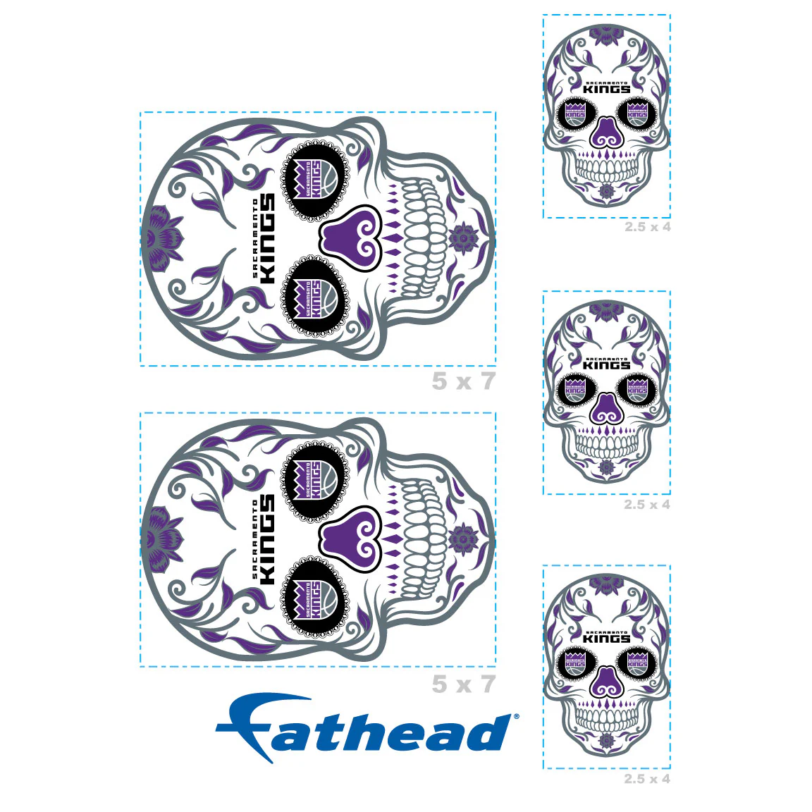 Sacramento Kings - 5 Sugar Skull Logo Minis (Mixed Sizes) - Official NBA - Reusable Vinyl Decals - Image 4