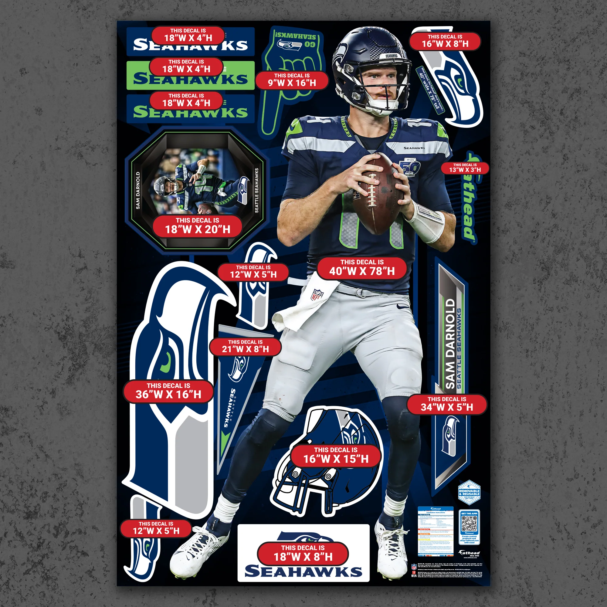 Sam Darnold - RealBig Collection - Official NFL - Seattle Seahawks - Reusable Vinyl Wall Decals - Image 4