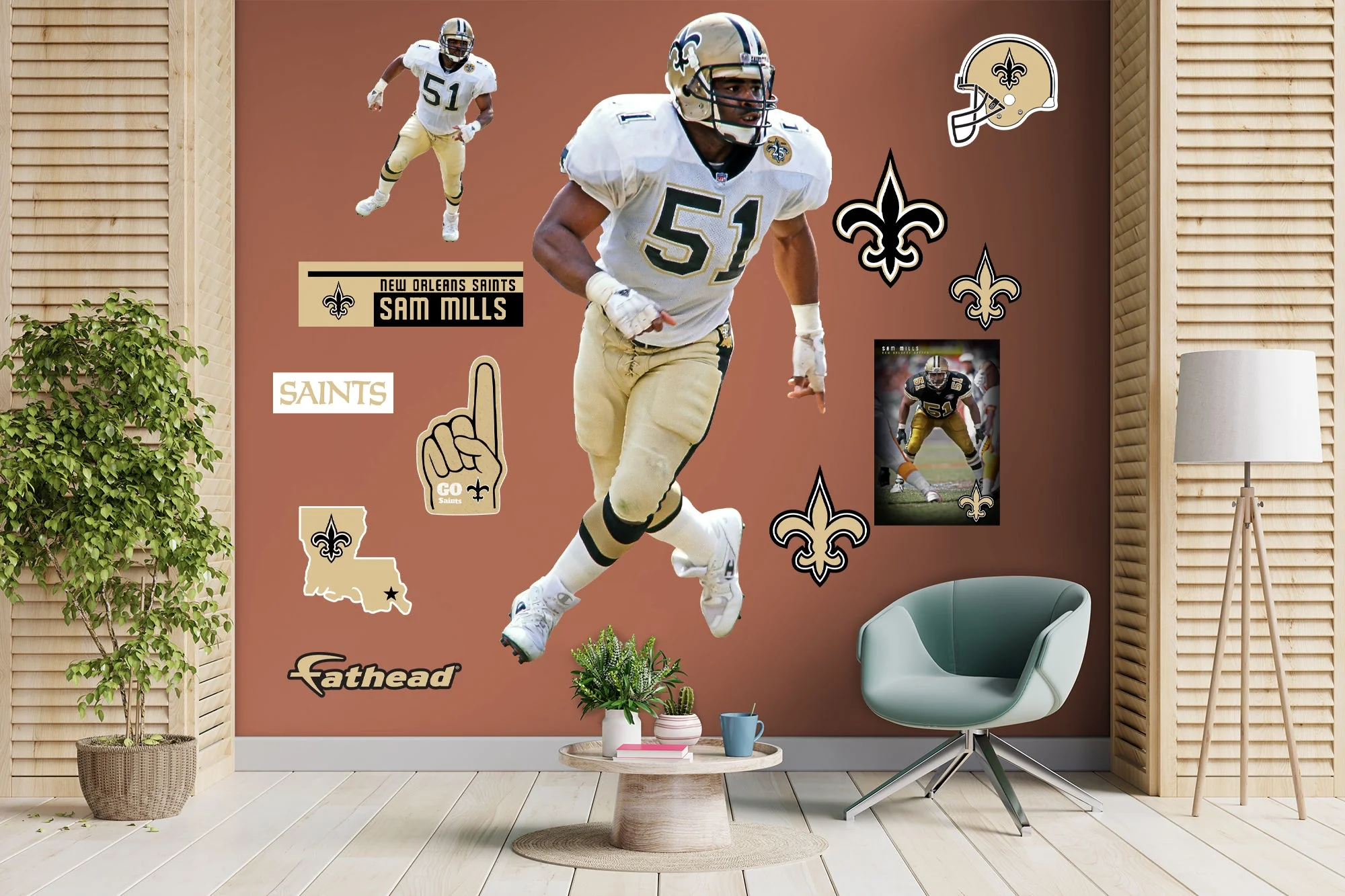 Sam Mills - RealBig Legend Collection - Official NFL - New Orleans Saints - Reusable Vinyl Wall Decals