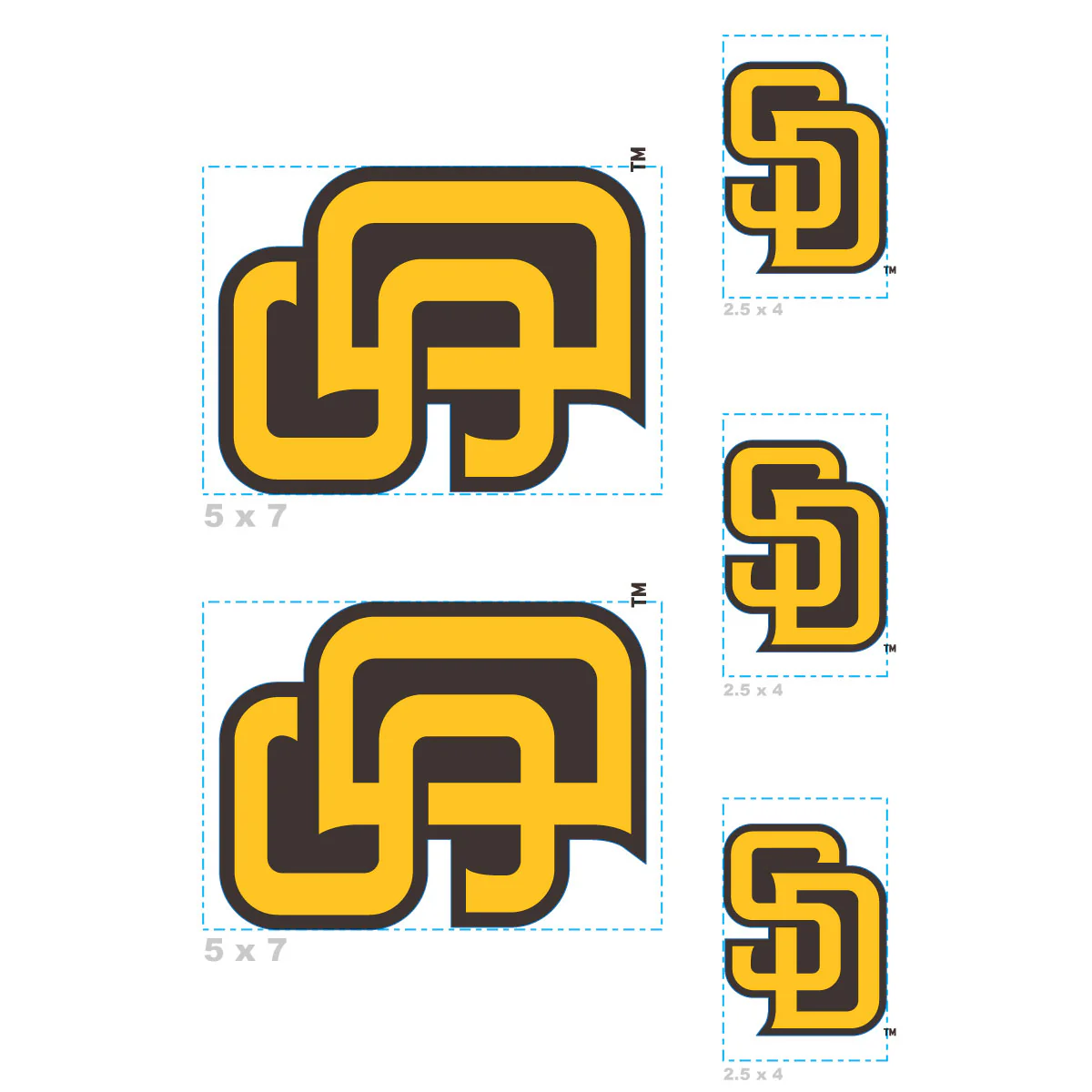 San Diego Padres - 5 Logo Minis (Mixed Sizes) - Official MLB - Reusable Vinyl Decals - Image 3
