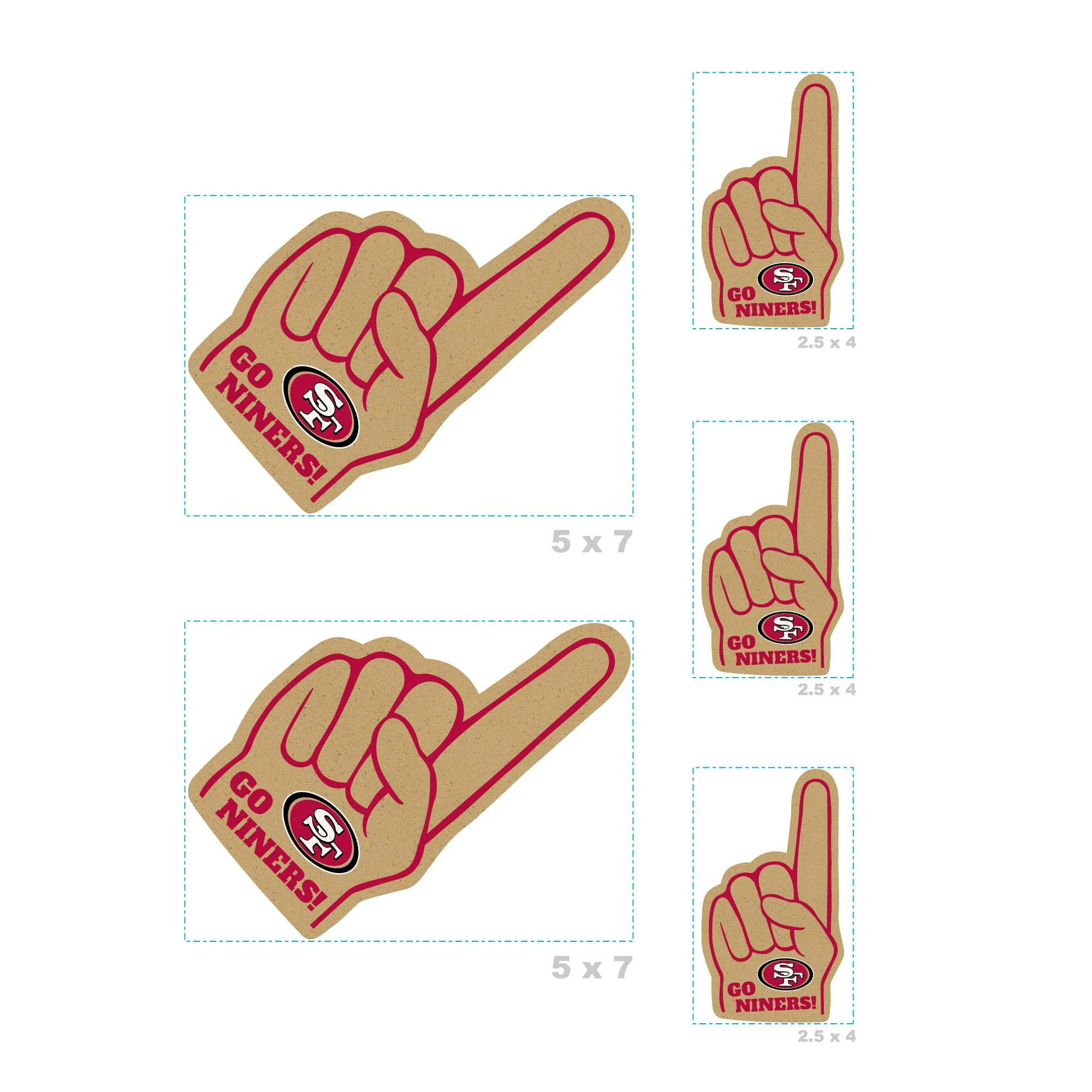 San Francisco 49ers - 4 Foam Finger Minis (Mixed Sizes) - Official NFL - Reusable Vinyl Decals - Image 4