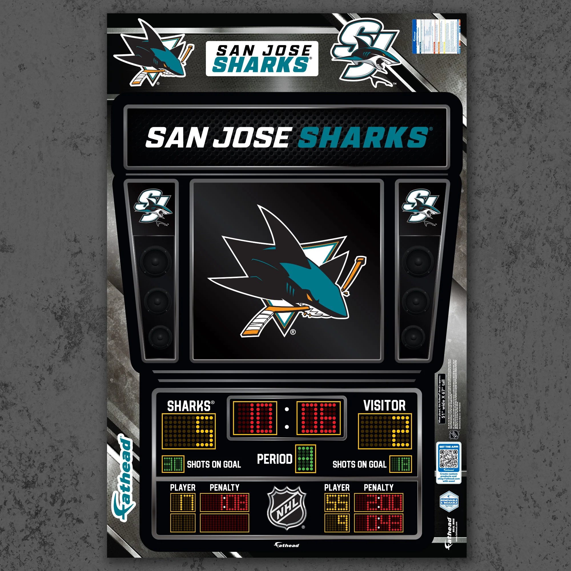 San Jose Sharks - RealBig Scoreboard Collection - Official NHL - Reusable Vinyl Wall Decals - Image 2