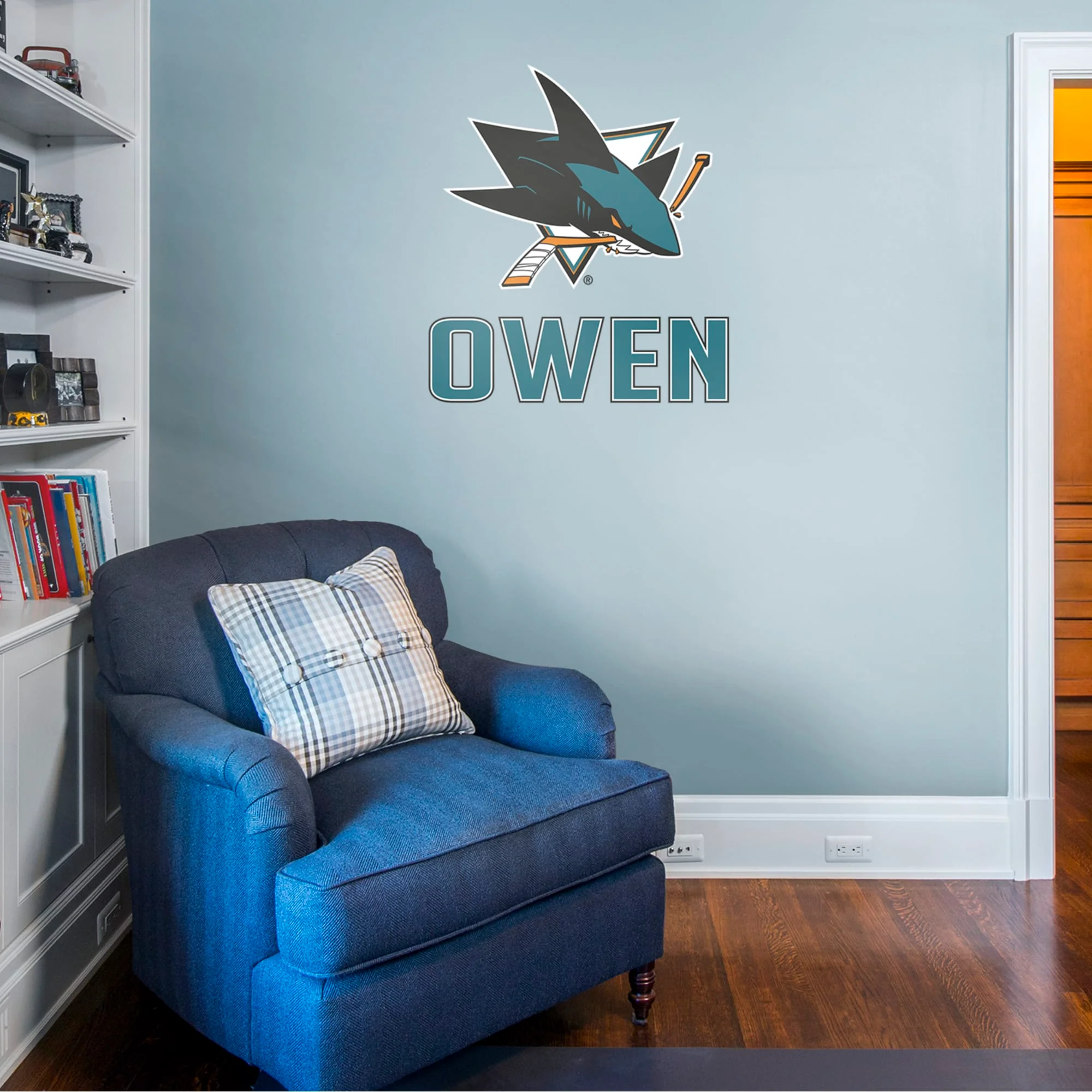 San Jose Sharks - Stacked Logo - With Personalized Name - Official NHL - Vinyl Transfer Decal