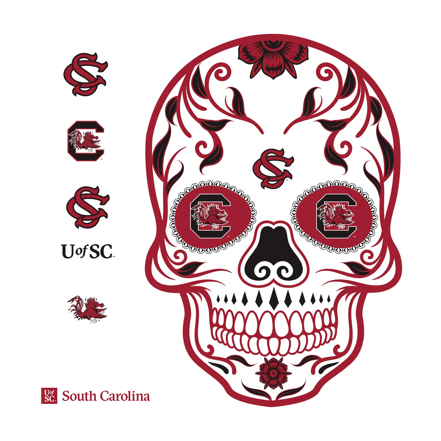 South Carolina Gamecocks - RealBig Sugar Skull Collection - Official NCAA - Reusable Vinyl Wall Decals - Image 4