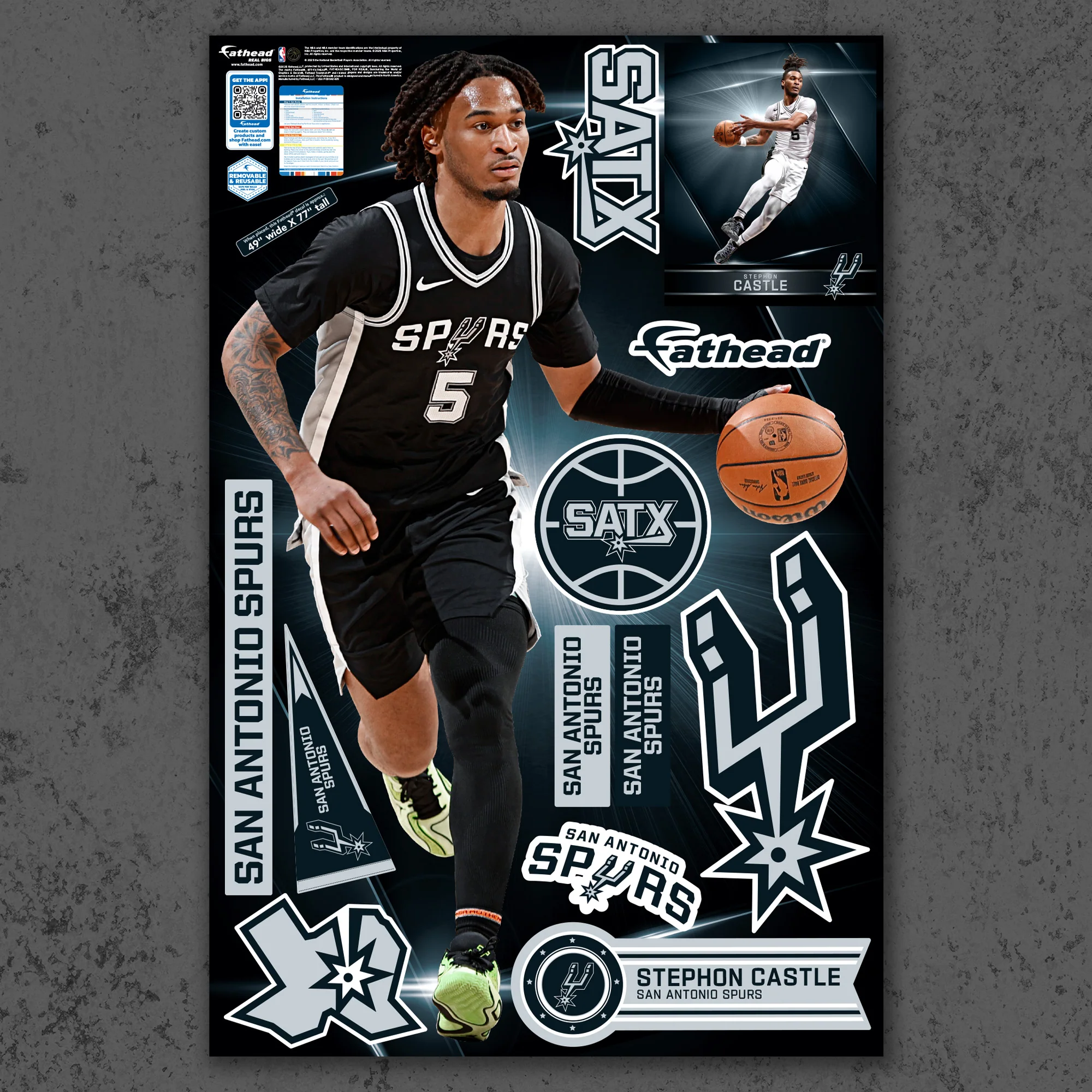 Stephon Castle - RealBig Collection - Official NBA - San Antonio Spurs - Reusable Vinyl Wall Decals - Image 2