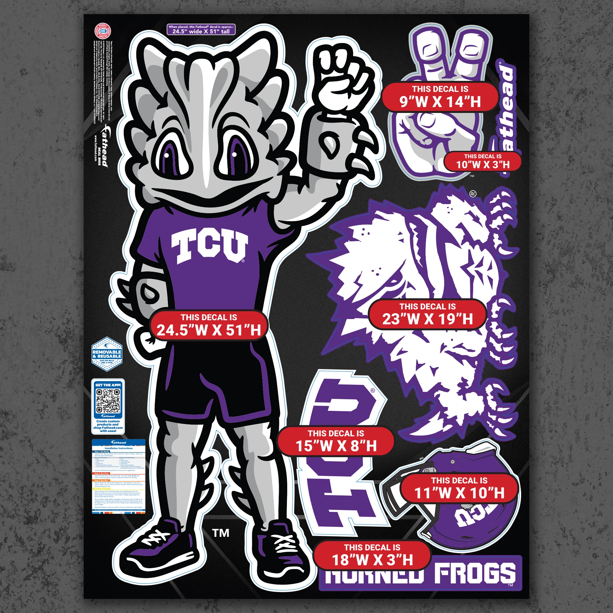 SuperFrog - RealBig Illustrated Mascot Collection - Official NCAA - TCU Horned Frogs - Reusable Vinyl Wall Decals - Image 6