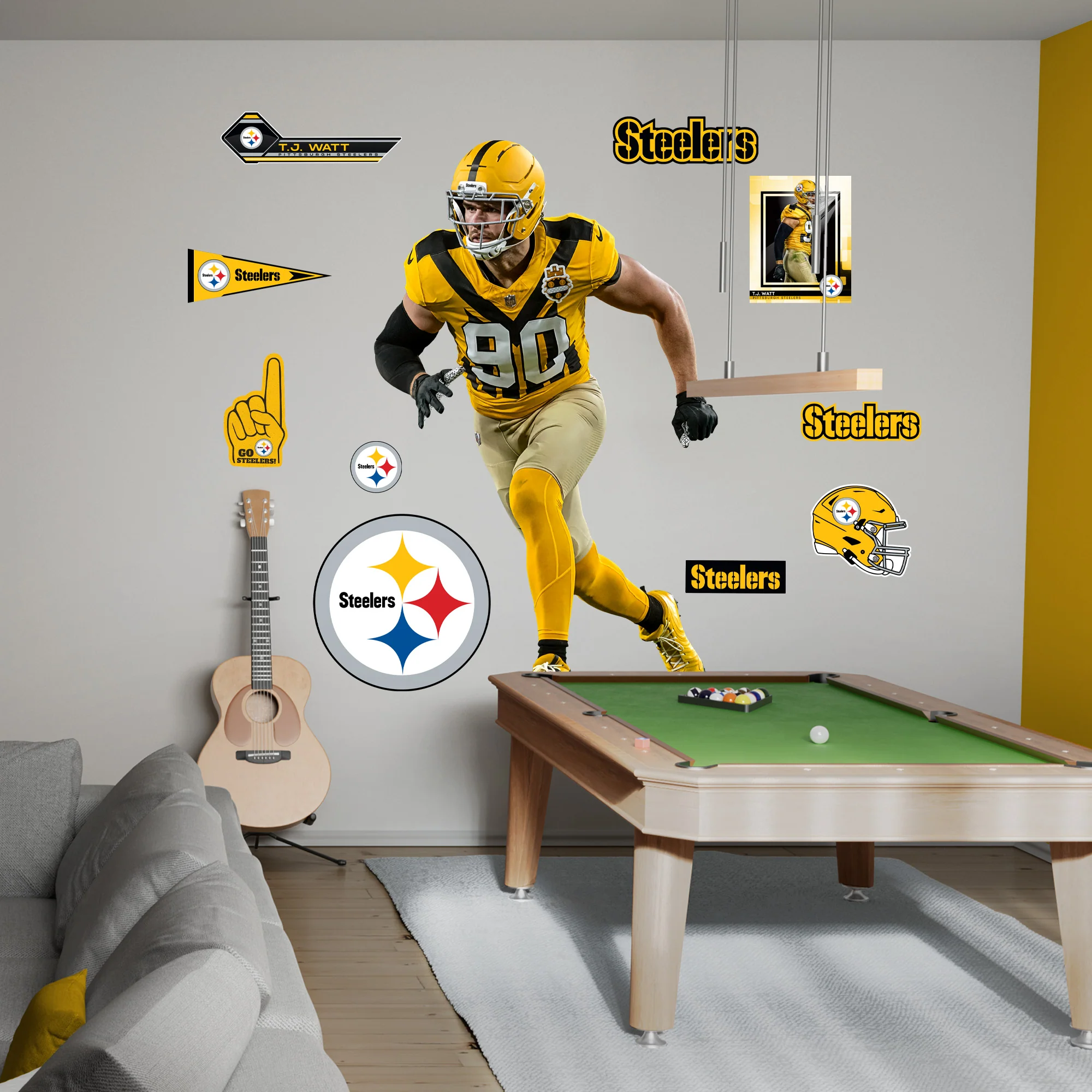 T.J. Watt - RealBig Throwback Collection - Official NFL - Pittsburgh Steelers - Reusable Vinyl Wall Decals - Image 3
