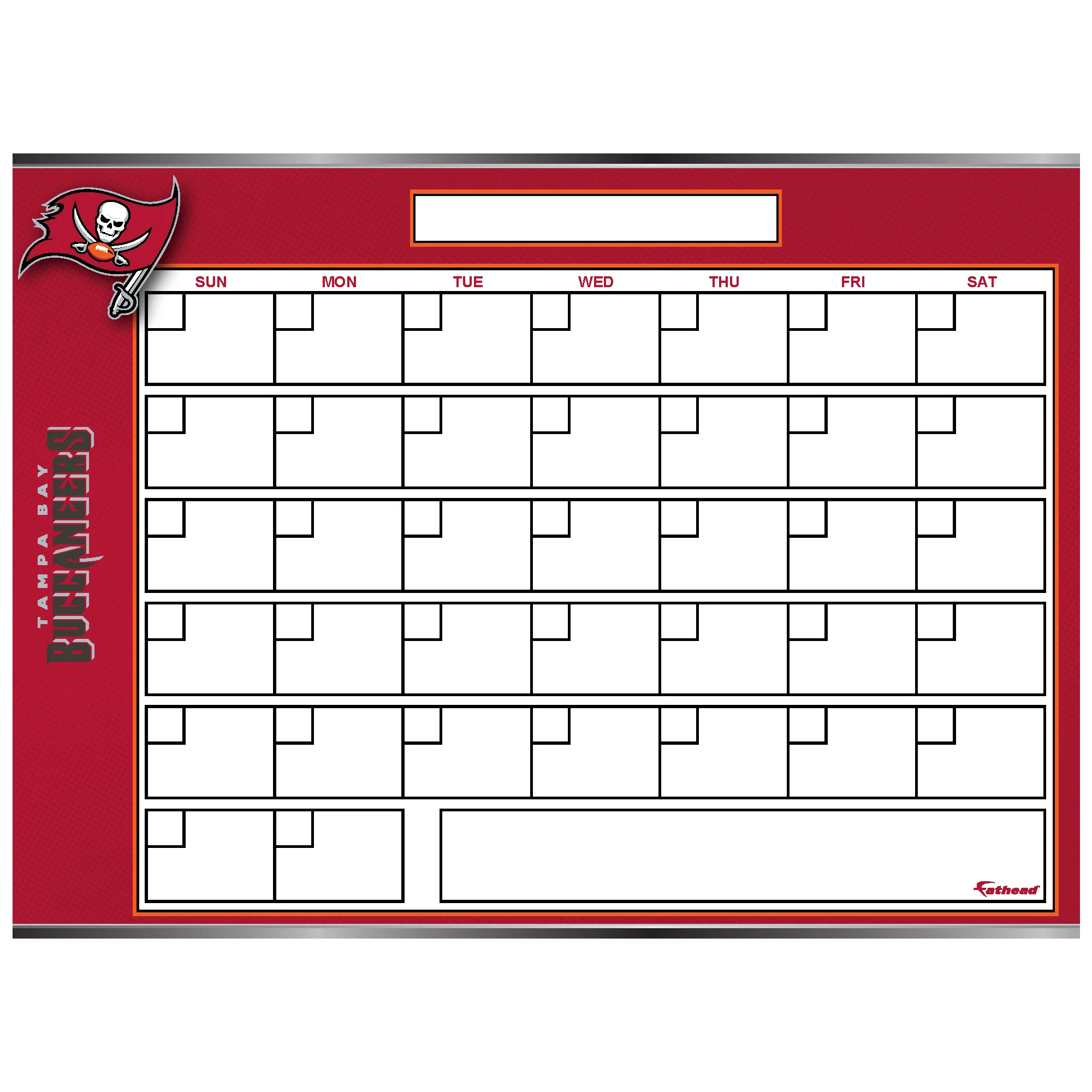 Tampa Bay Buccaneers - Dry Erase Calendar - Official NFL - Reusable Vinyl Wall Decal
