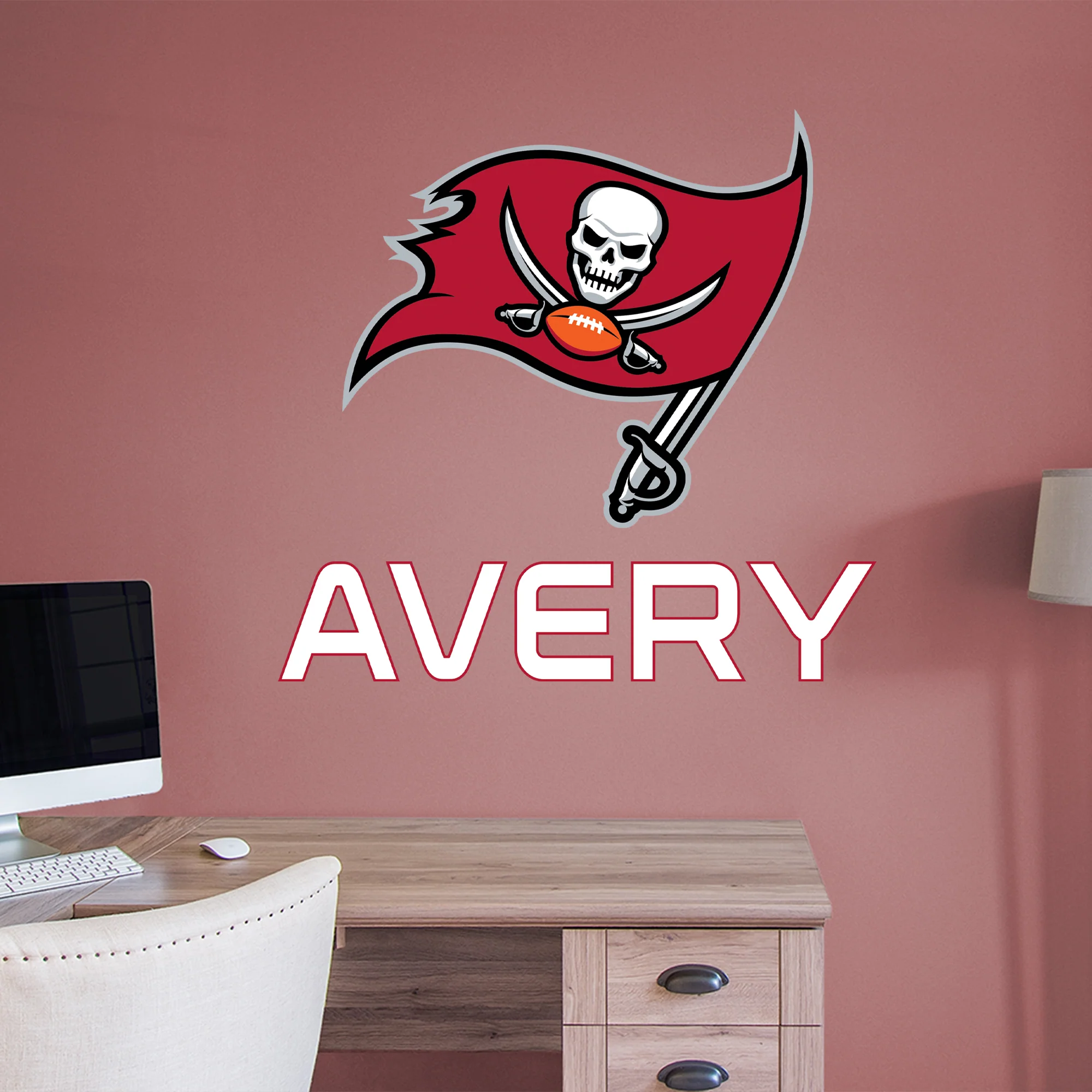 Tampa Bay Buccaneers Logo - With Personalized Name - White Text - Official NFL - Reusable Vinyl Transfer Decal