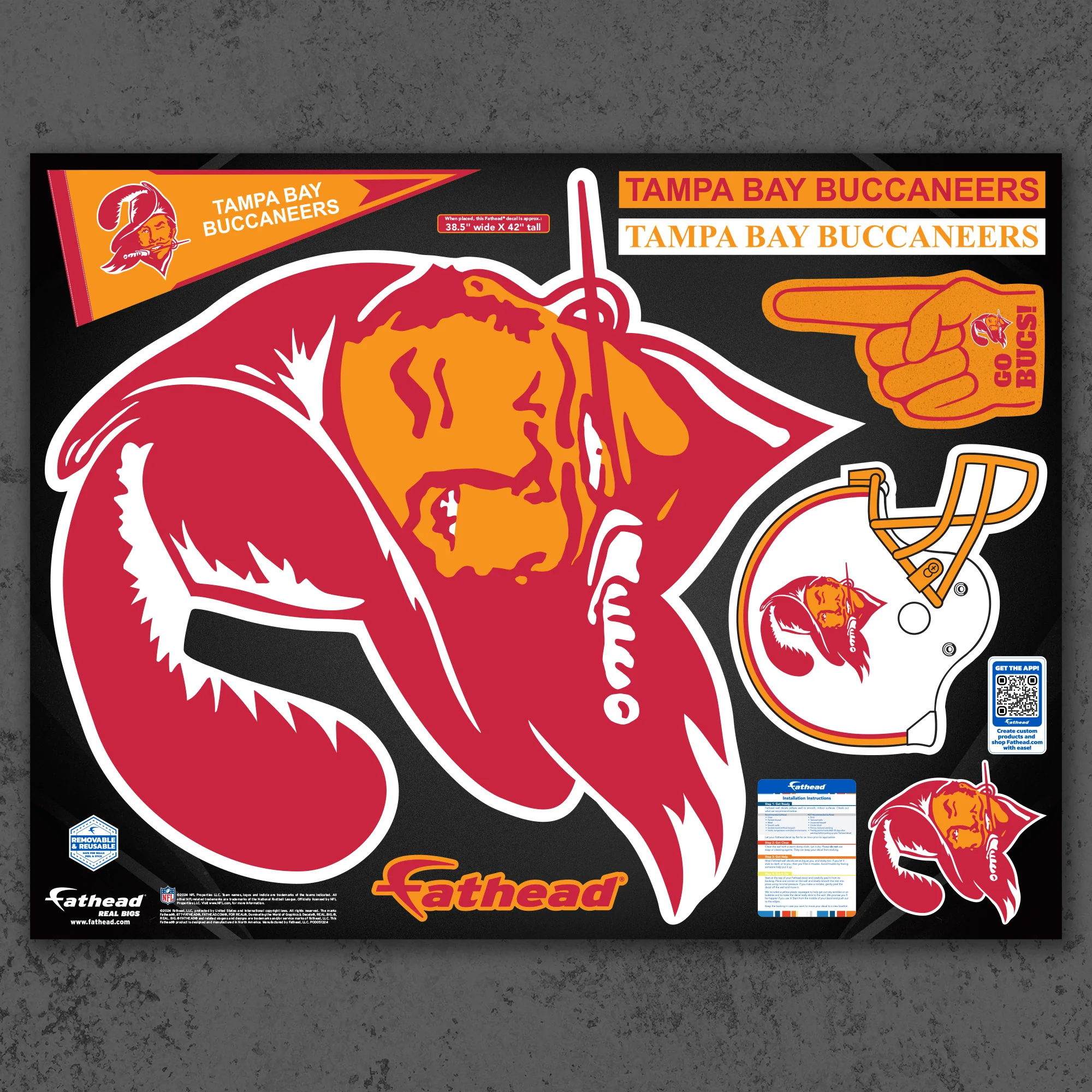 Tampa Bay Buccaneers - RealBig Classic Logo Collection - Official NFL - Reusable Vinyl Wall Decals - Image 2
