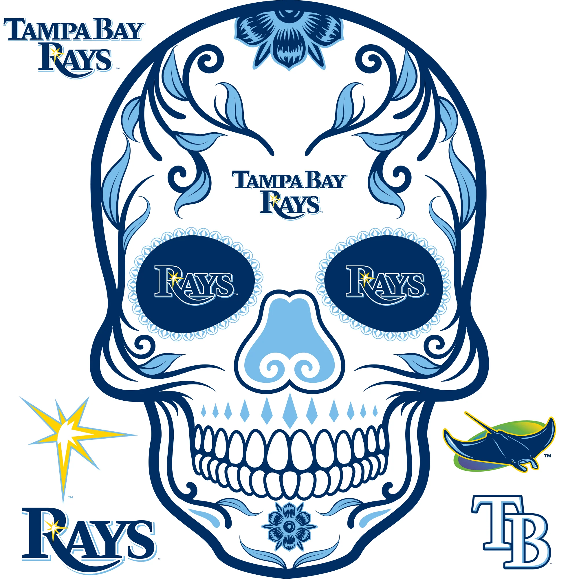 Tampa Bay Rays - RealBig Sugar Skull Collection - Official MLB - Reusable Vinyl Wall Decals