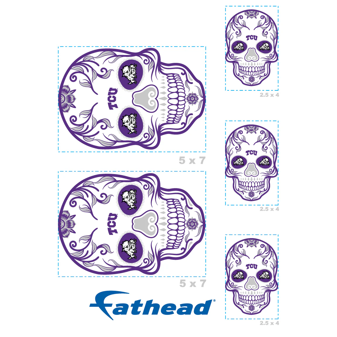 TCU Horned Frogs - 5 Sugar Skull Logo Minis (Mixed Sizes) - Official NCAA - Reusable Vinyl Decals - Image 4