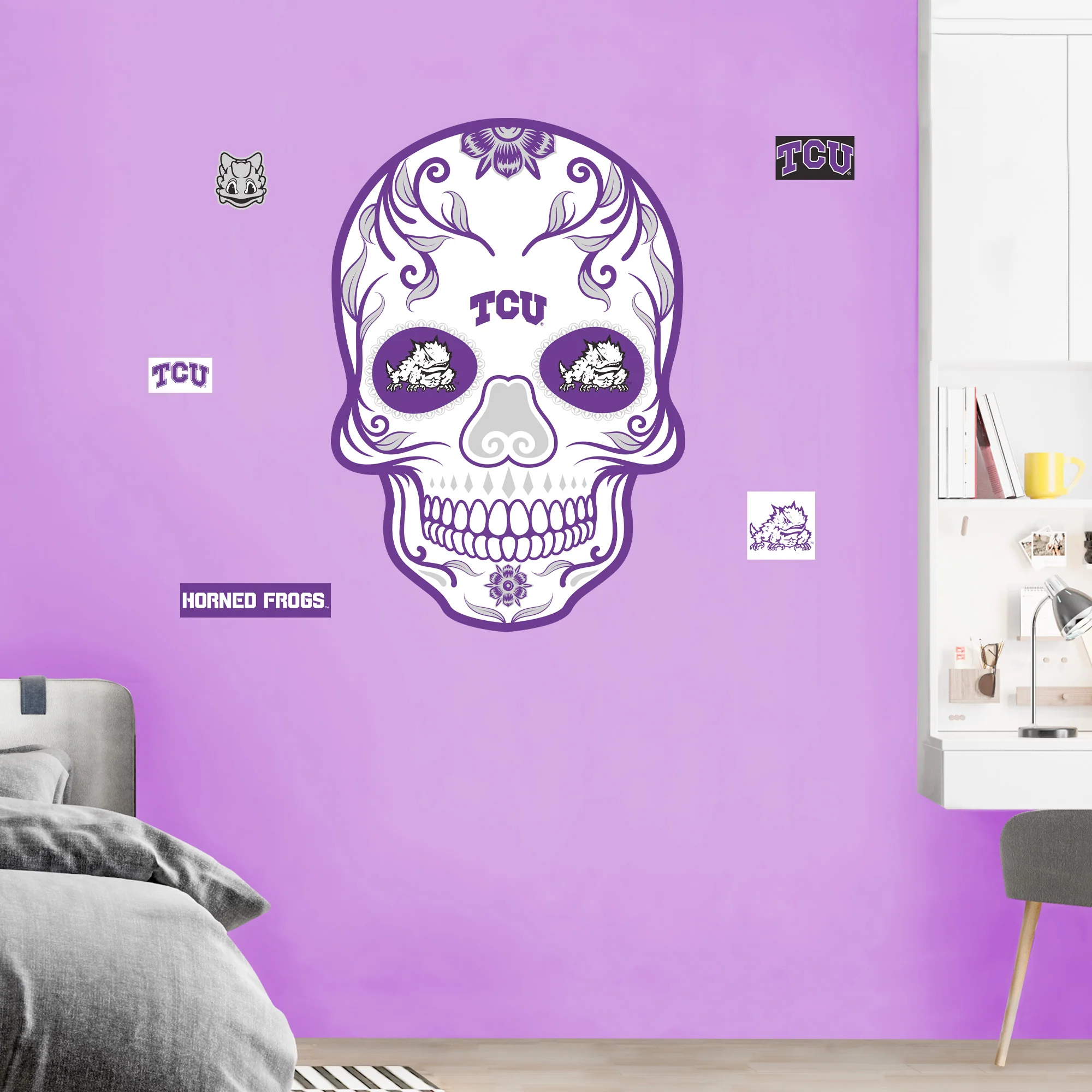 TCU Horned Frogs - RealBig Sugar Skull Collection - Official NCAA - Reusable Vinyl Wall Decals - Image 6