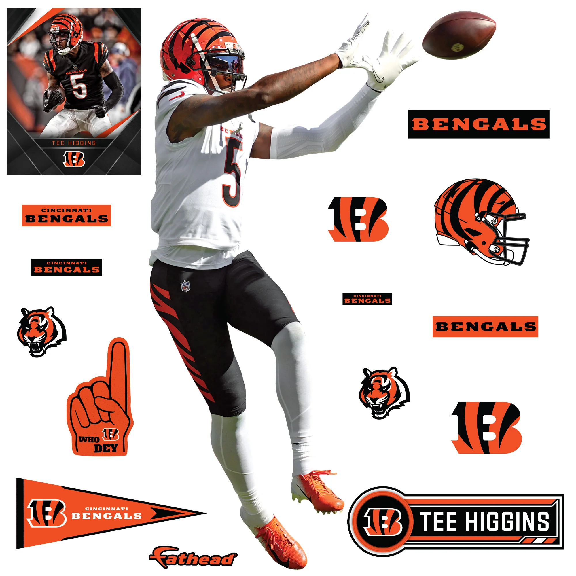 Tee Higgins - RealBig Catch Collection - Official NFL - Cincinnati Bengals - Reusable Vinyl Wall Decals - Image 2