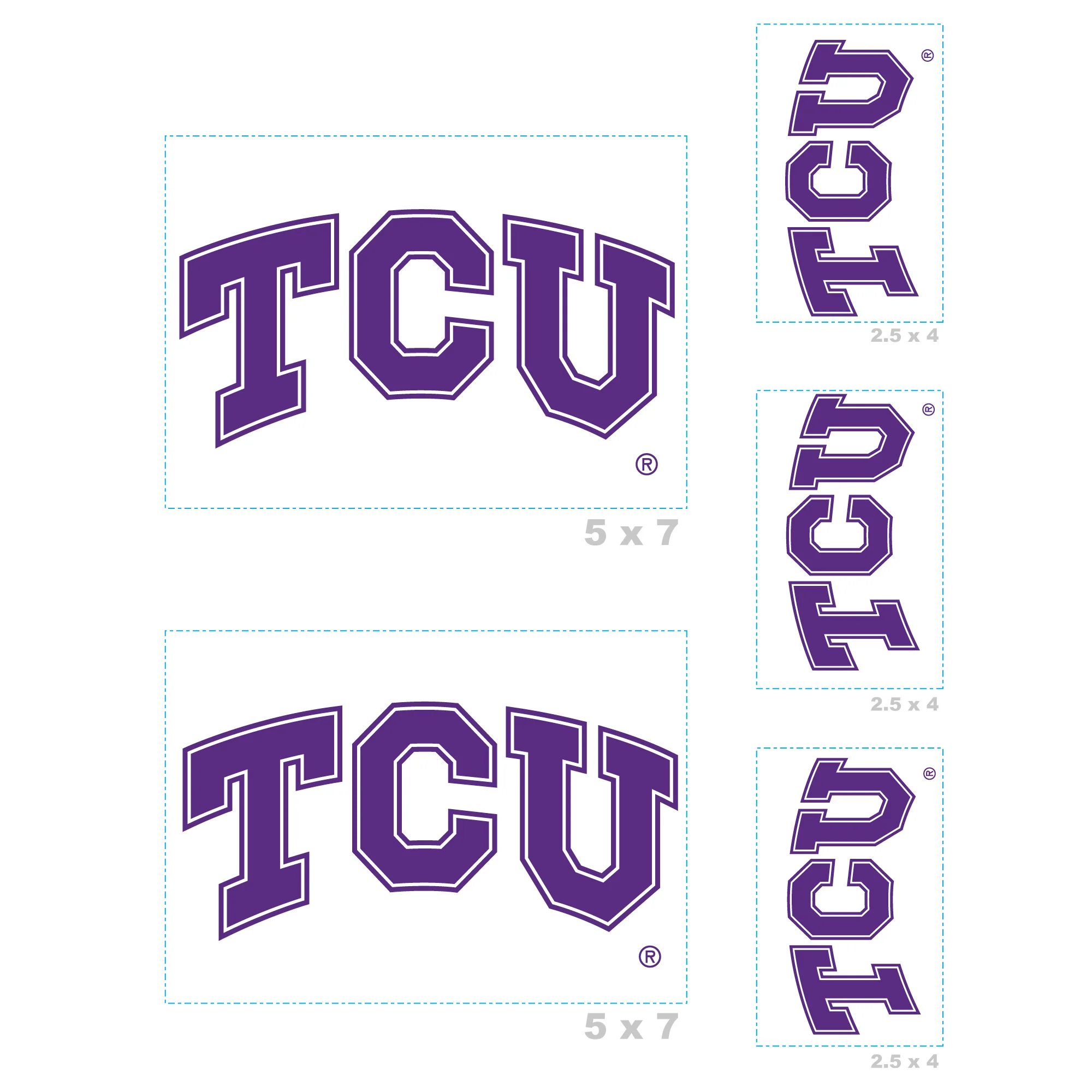 Texas Christian U - 5 Logo Minis (Mixed Sizes) - Official NCAA - TCU Horned Frogs - Reusable Vinyl Decals - Image 3