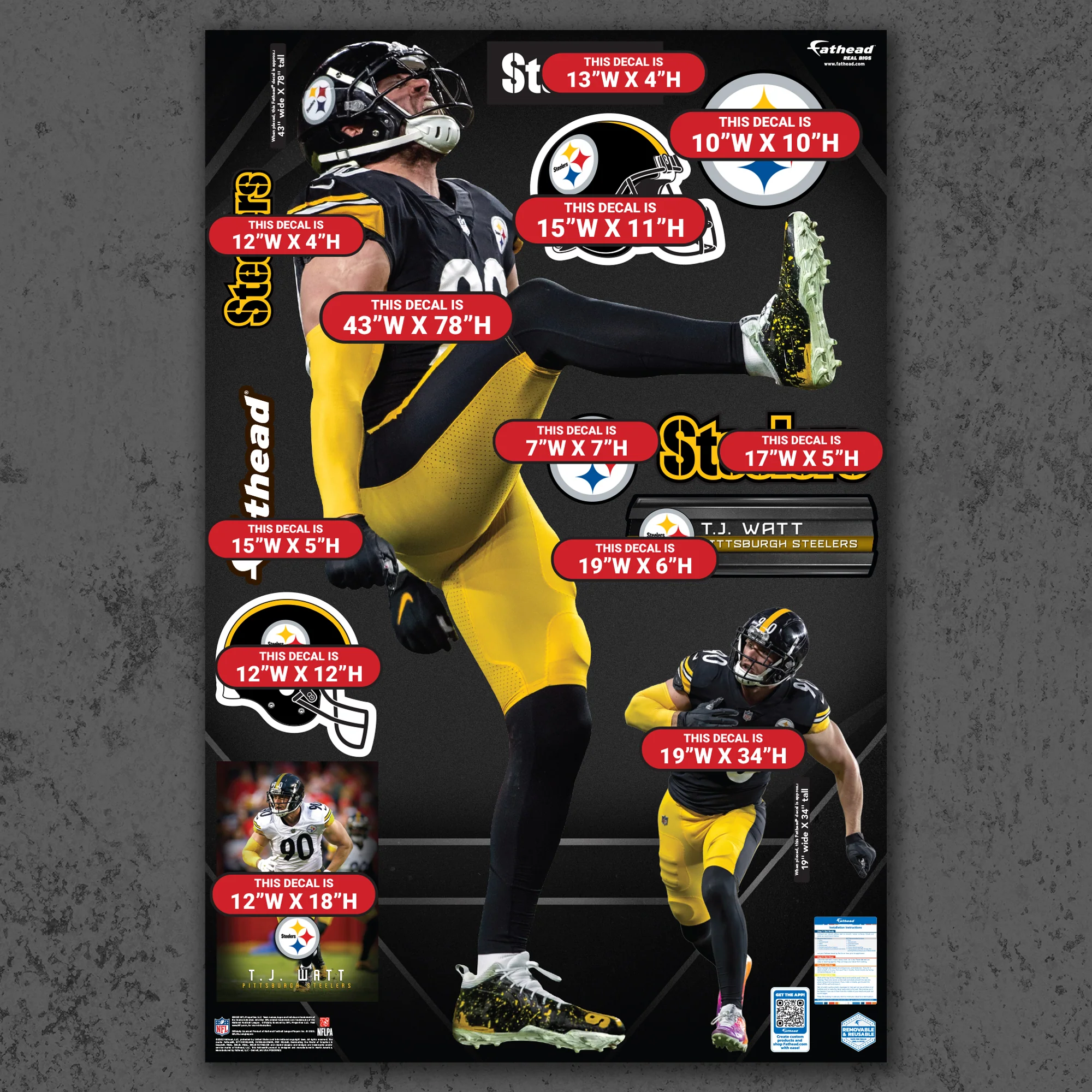 T.J. Watt - RealBig Celebration Collection - Official NFL - Pittsburgh Steelers - Reusable Vinyl Wall Decals - Image 4