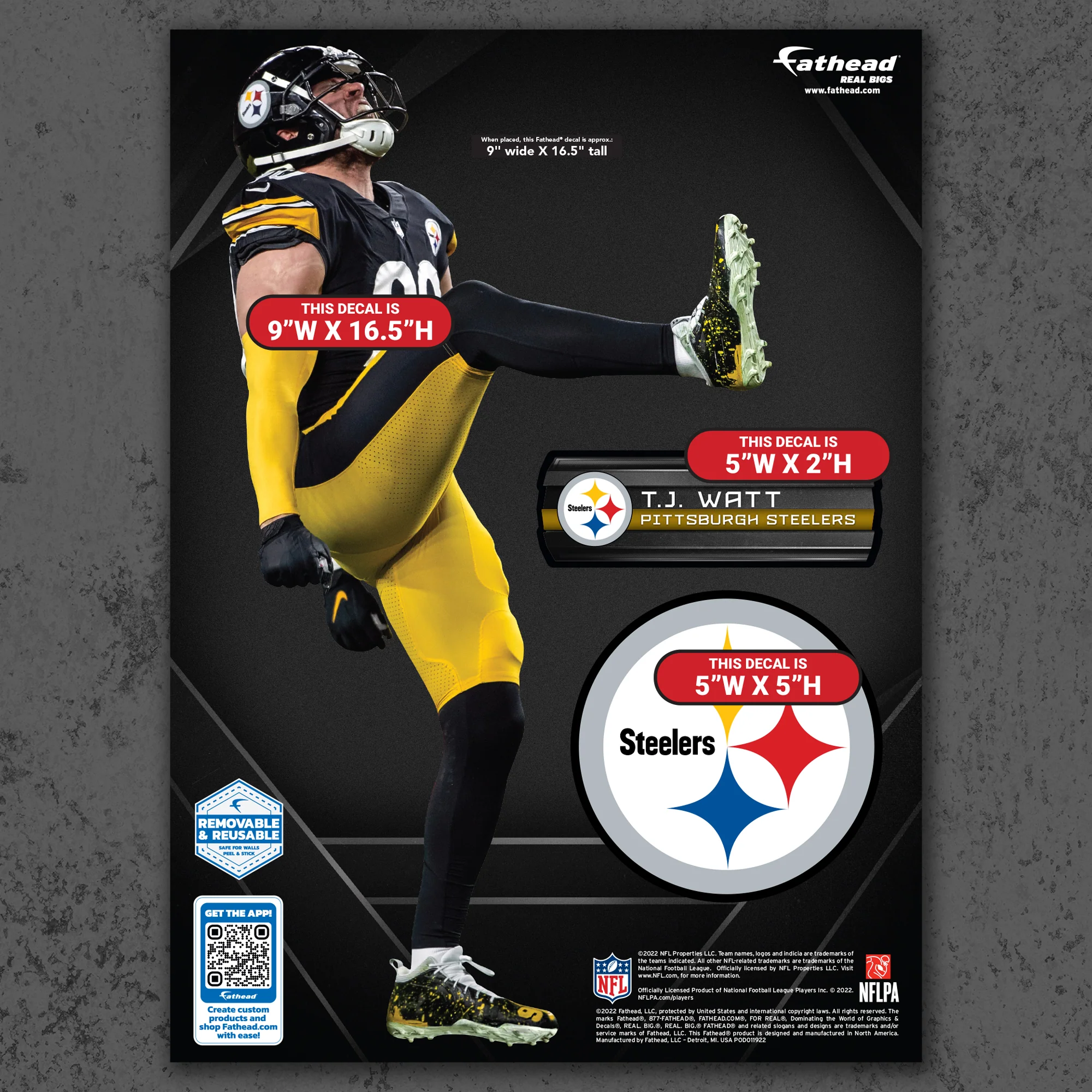 T.J. Watt - RealBig Celebration Collection - Official NFL - Pittsburgh Steelers - Reusable Vinyl Wall Decals - Image 8