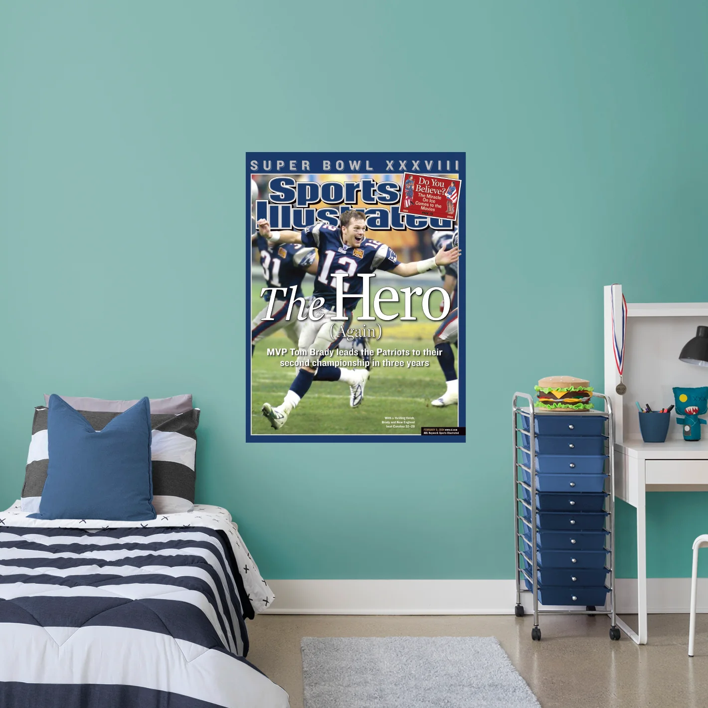 Tom Brady - February 2004 Super Bowl XXXVIII Championship Edition Sports Illustrated Cover - Peel & Stick Poster - Official NFL - New England Patriots - Reusable Vinyl Wall Decal - Image 2
