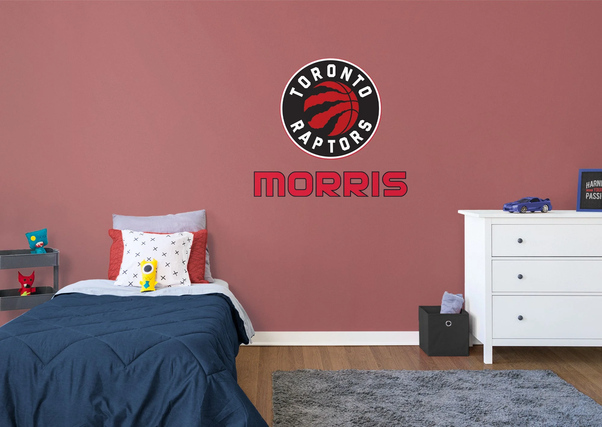 Toronto Raptors - Stacked Logo - With Personalized Name - Red Text - Official NBA - Vinyl Transfer Decal - Image 2