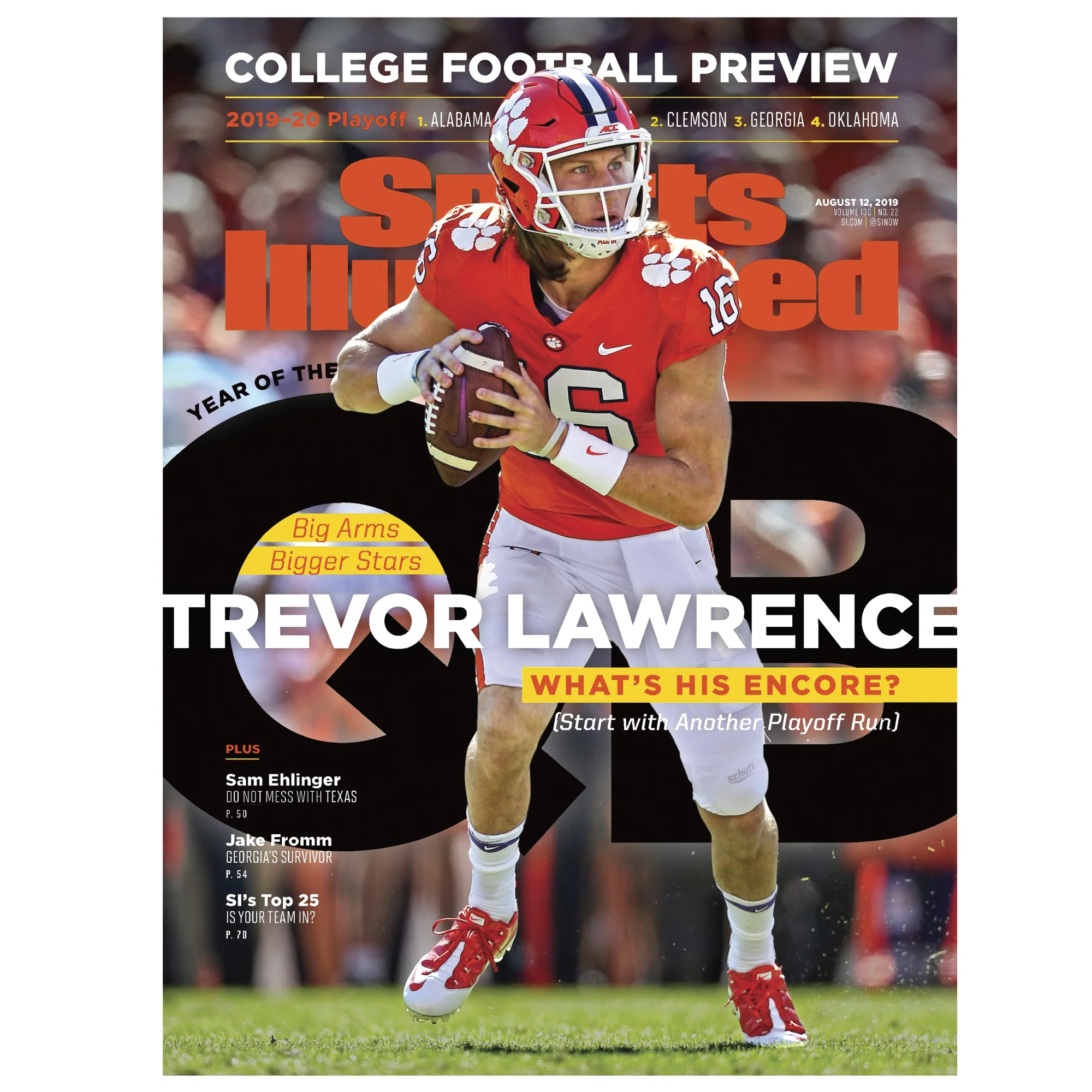 Trevor Lawrence - August 2019 Sports Illustrated Cover - Peel & Stick Poster - Official NCAA - Clemson Tigers - Reusable Vinyl Wall Decal