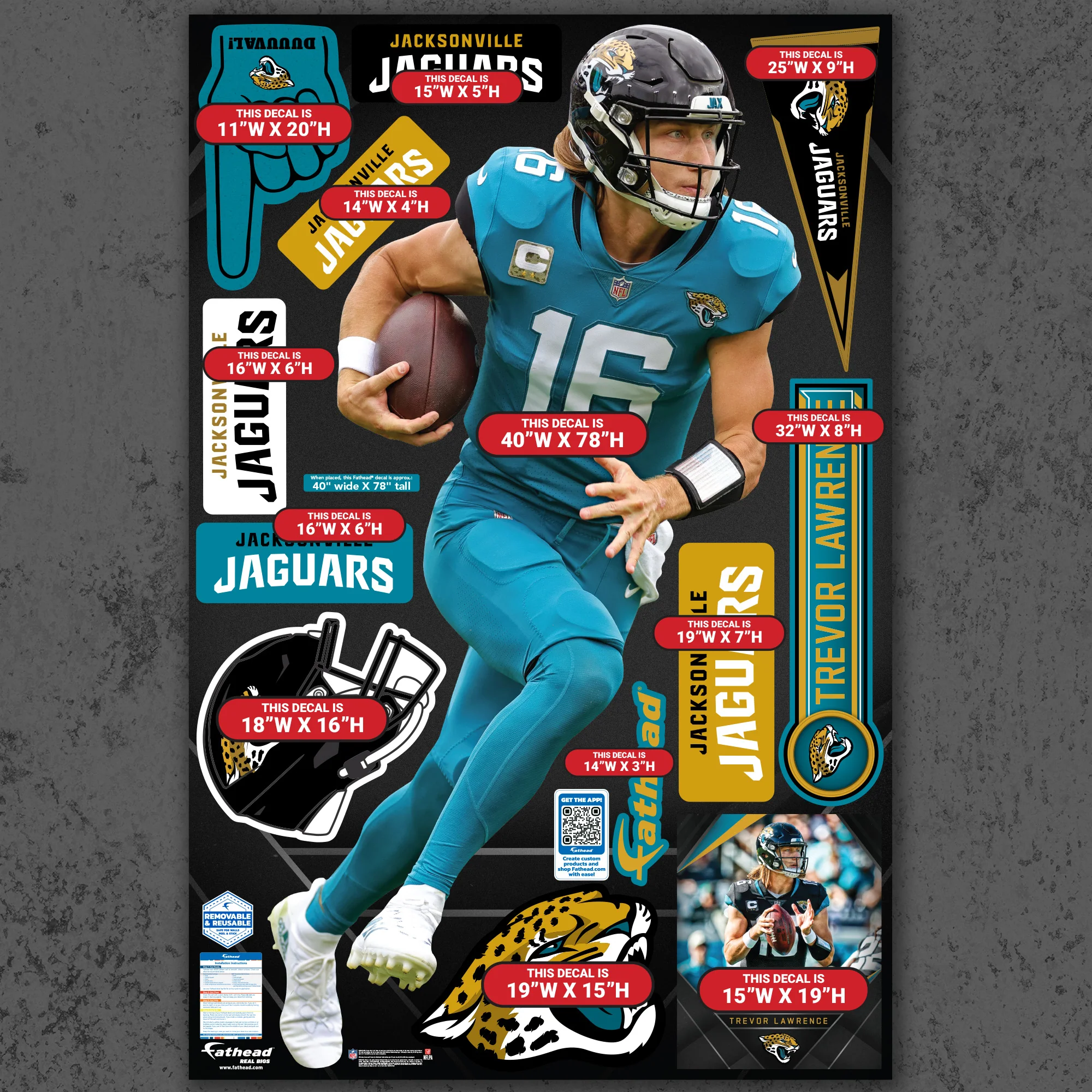 Trevor Lawrence - RealBig Rollout Collection - Official NFL - Jacksonville Jaguars - Reusable Vinyl Wall Decals - Image 4