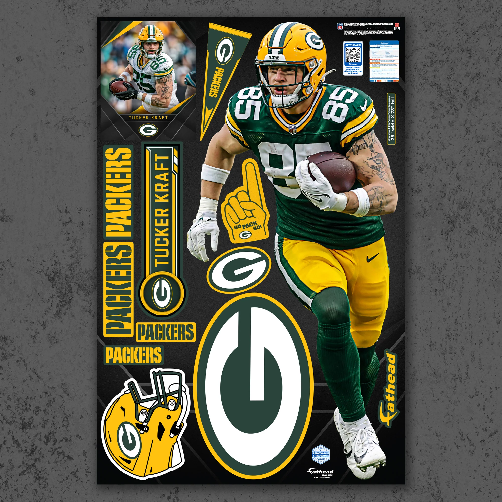 Tucker Kraft - RealBig Collection - Official NFL - Green Bay Packers - Reusable Vinyl Wall Decals - Image 2