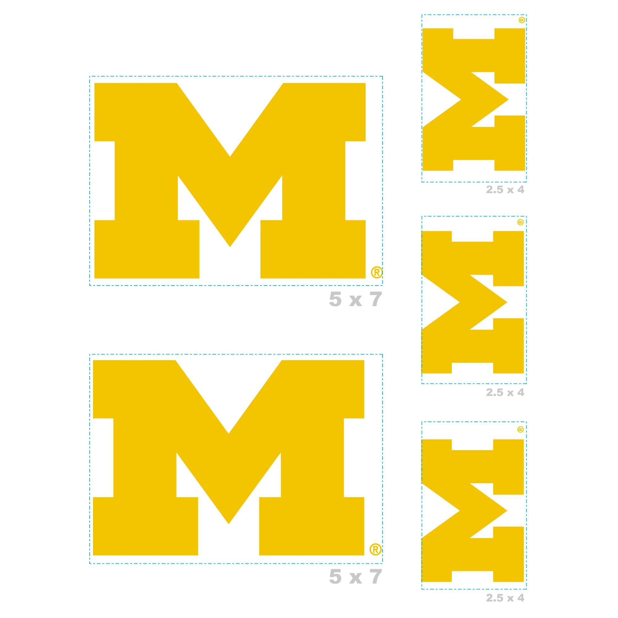 U of Michigan - 5 Logo Minis (Mixed Sizes) - Official NCAA - Michigan Wolverines - Reusable Vinyl Decals - Image 3