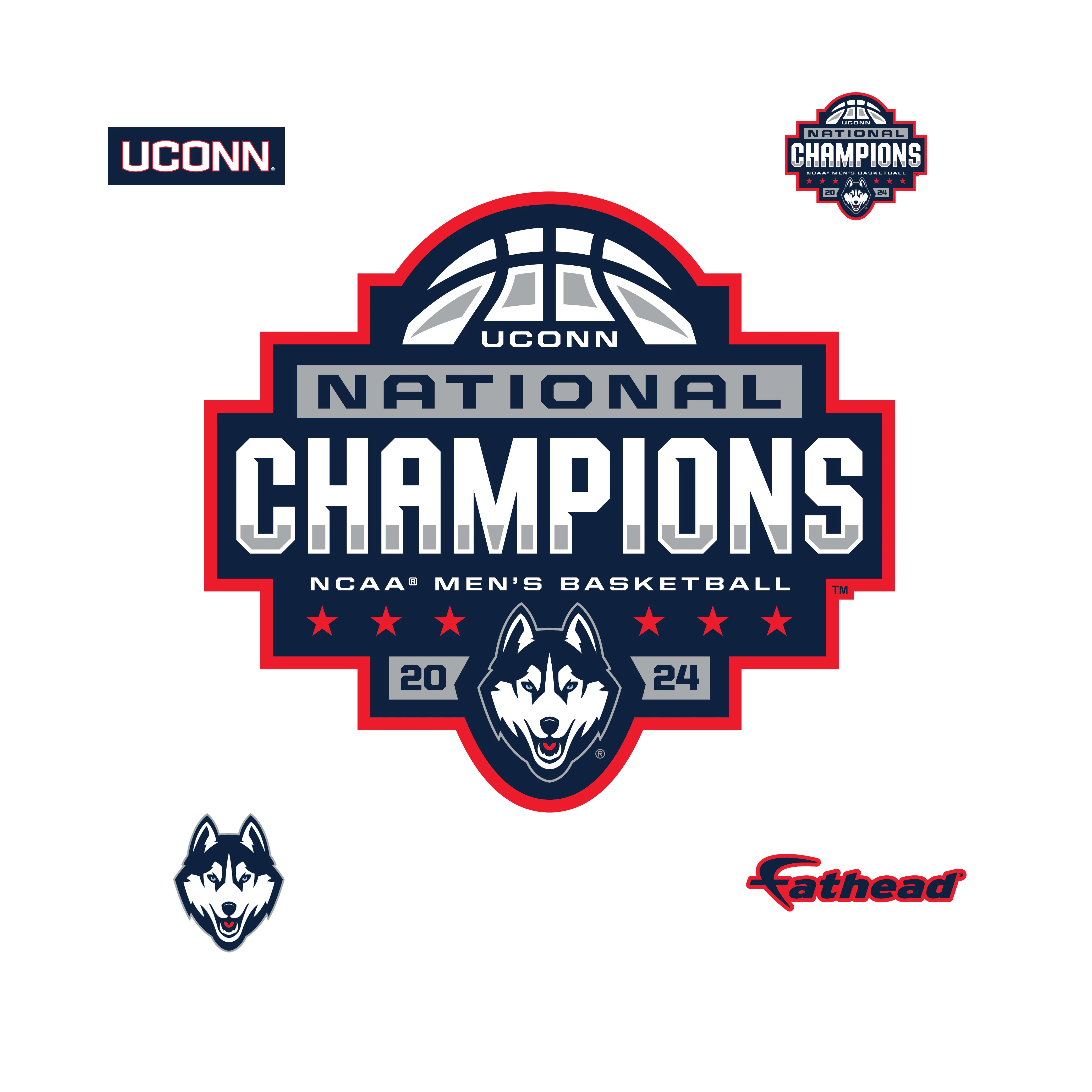 UConn Huskies - RealBig 2024 Men's Basketball National Champions Logo Collection - Official NCAA - Reusable Vinyl Wall Decals - Image 2