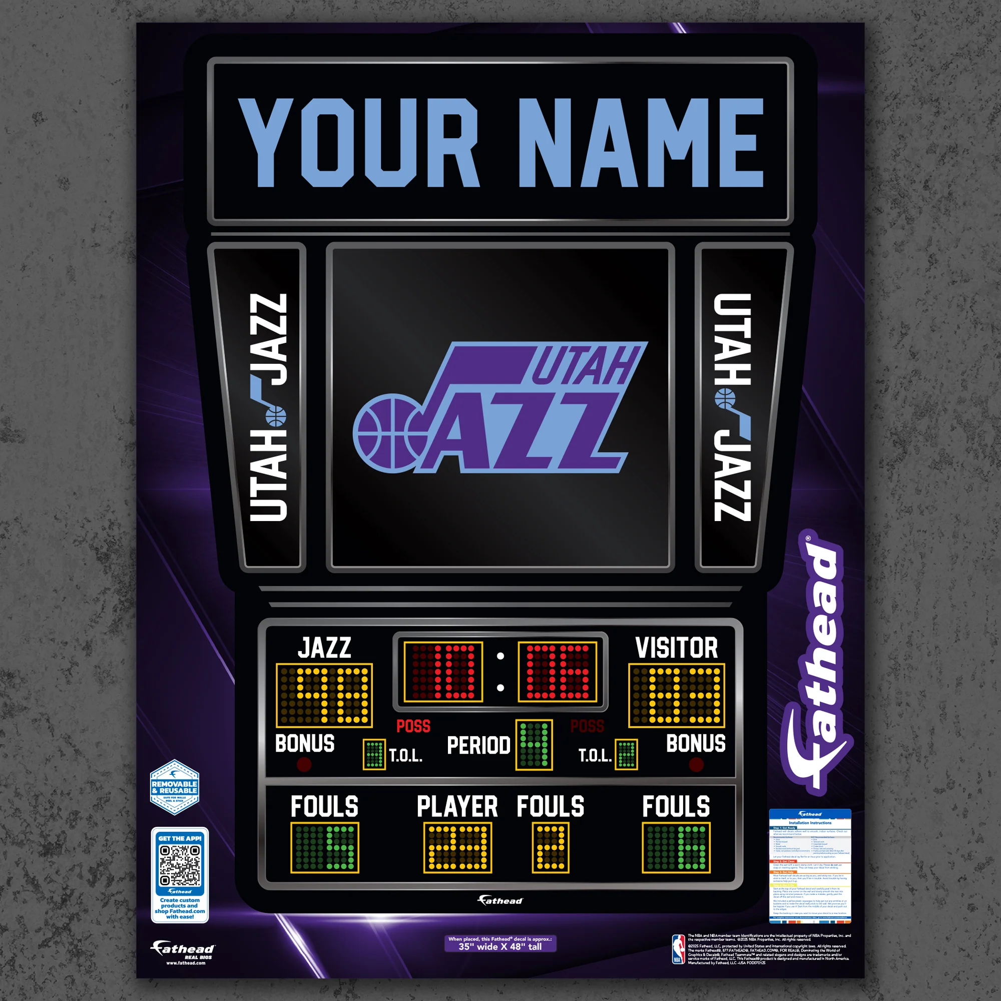 Utah Jazz - Scoreboard Graphic - With Personalized Name - Official NBA - Reusable Vinyl Wall Decals - Image 2