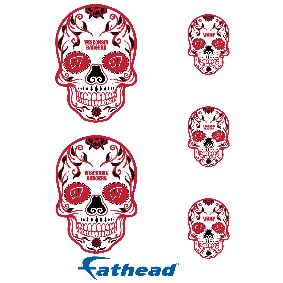 Wisconsin Badgers - 5 Sugar Skull Logo Minis (Mixed Sizes) - Official NCAA - Reusable Vinyl Decals - Image 3
