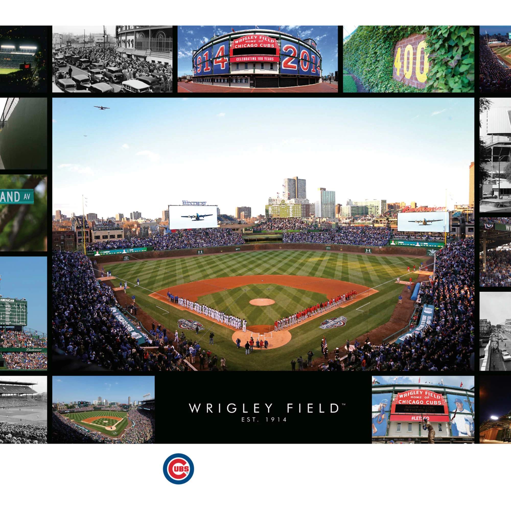 Wrigley Field - Then And Now - Peel & Stick Poster - Official MLB - Chicago Cubs - Reusable Vinyl Wall Decal