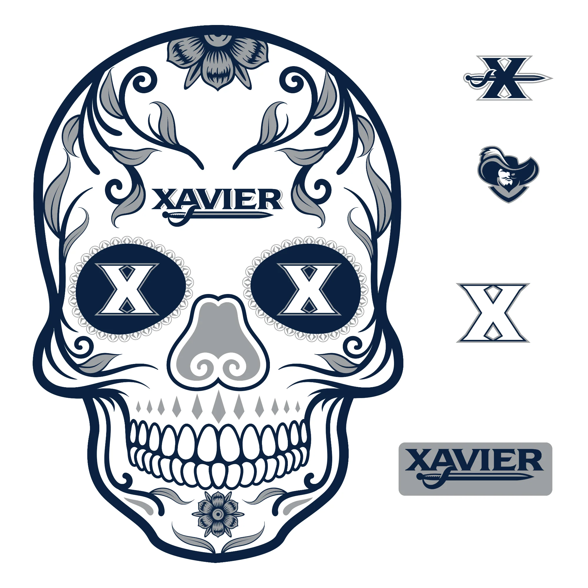 Xavier Musketeers - RealBig Sugar Skull Collection - Official NCAA - Reusable Vinyl Wall Decals - Image 3