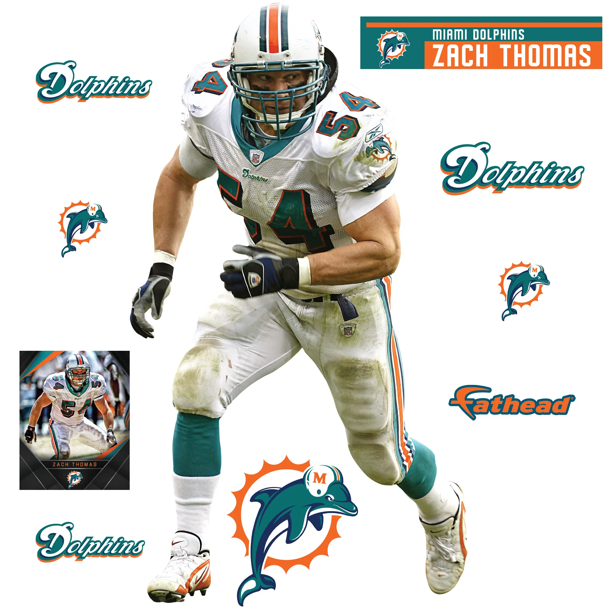 Zach Thomas - RealBig Legend Collection - Official NFL - Miami Dolphins - Reusable Vinyl Wall Decals - Image 3