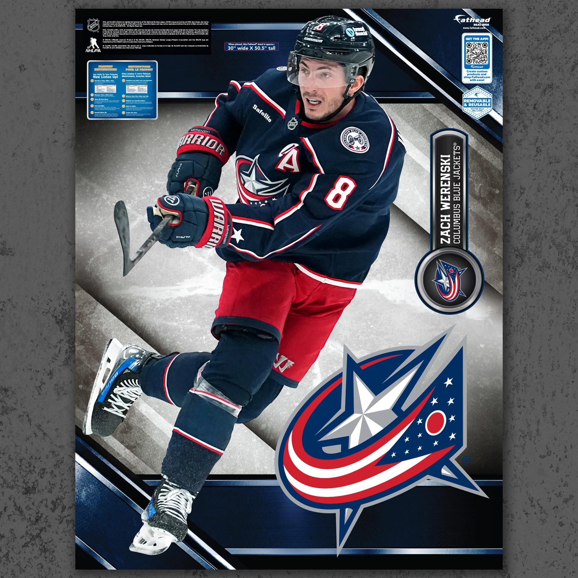 Zach Werenski - RealBig Collection - Official NHL - Columbus Blue Jackets - Reusable Vinyl Wall Decals - Image 5